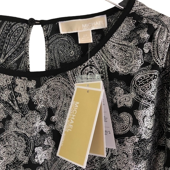 Michael Michael Kors Paisley Foil Long Sleeve Flounce Dress Size 2X - Picture 7 of 14